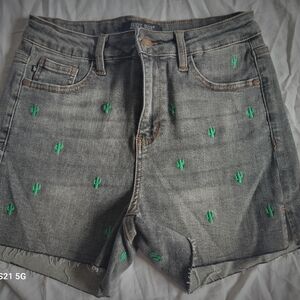 Judy Blue Denim Shorts with Cactus Embroidery, Never Worn